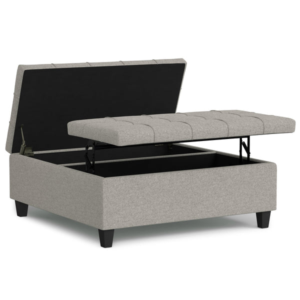 English Elm Harrison Large Square Coffee Table Ottoman With Hidden Storage & Stylish Cloud Grey Linen Design B136P254722