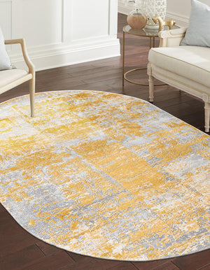 Unique Loom Finsbury Elizabeth Machine Made Abstract Rug Yellow, Ivory/Gray 7' 10" x 10' 0"