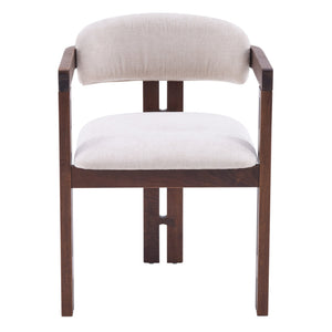 English Elm Indoor Solid Wood Round Back Dining Chairs Cushioned Beige Upholstered Set of Two Walnut N772P411377W