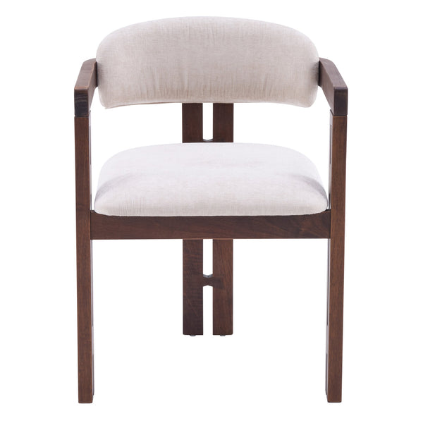 English Elm Indoor Solid Wood Round Back Dining Chairs Cushioned Beige Upholstered Set of Two Walnut N772P411377W