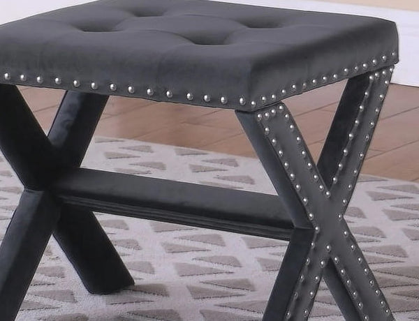 English Elm Velvet Small Tufted Accent Bench with Nailhead Trim and X-Leg Frame, Plush Foam Seat for Entryway Gray 20 L x 19 W x 7 H B011P357419