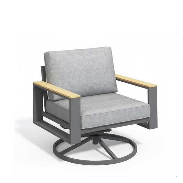 English Elm All-weather Swivel Rocking Aluminum Outdoor Dining Chairs with Cushioned Ergonomic Seats B082P455164