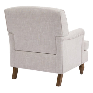 English Elm Vintage Linen Armchair with Rolled Arms and Turned Wood Legs — Plush Cushions, Sturdy Support, Timeless Accent for Living Spaces Beige 29.84 L x 29.5 W x 18.42 H N701P326070A