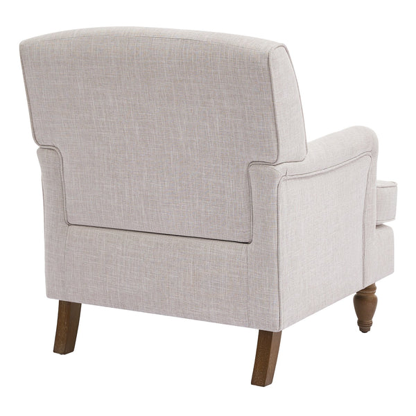 English Elm Vintage Linen Armchair with Rolled Arms and Turned Wood Legs — Plush Cushions, Sturdy Support, Timeless Accent for Living Spaces Beige 29.84 L x 29.5 W x 18.42 H N701P326070A