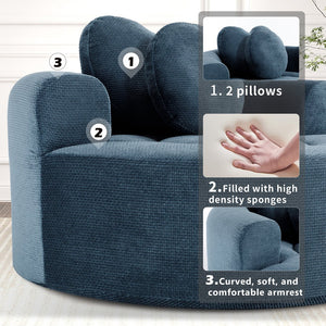 English Elm Round Cloud Sofa Bed Waffle Fabric Memory Foam Convertible Couch for Small Space Living Blue W3224P492030