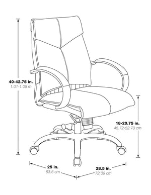 OSP Home Furnishings Deluxe Executive Top Grain Leather Office Chair with Lumbar Support and Chrome Arms Mid 8201