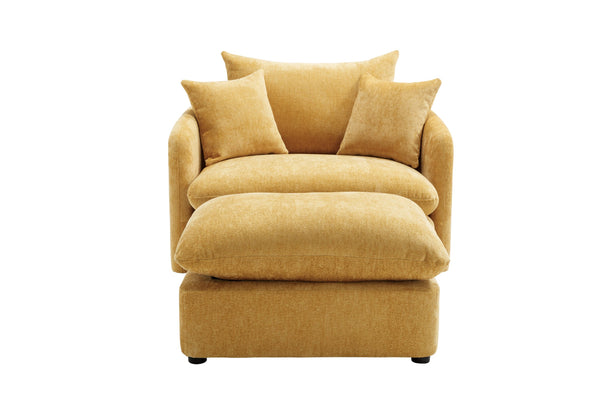 English Elm 360° 360 Swivel Oversized Chenille Armchair with Pocket Spring Seat and Three Throw Pillows Yellow W1361S00048