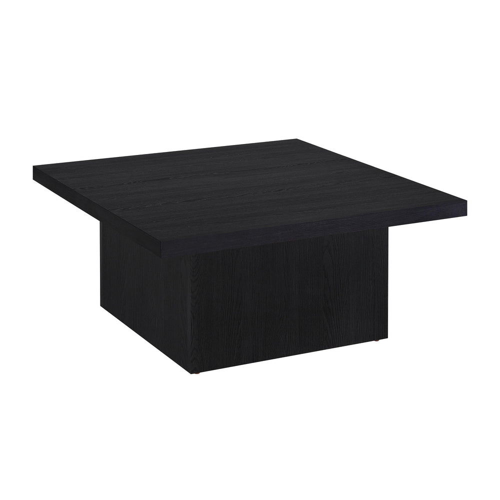 English Elm Square Engineered Wood Cocktail Table Matte Black Pedestal Base Modern Living Room B016P469769