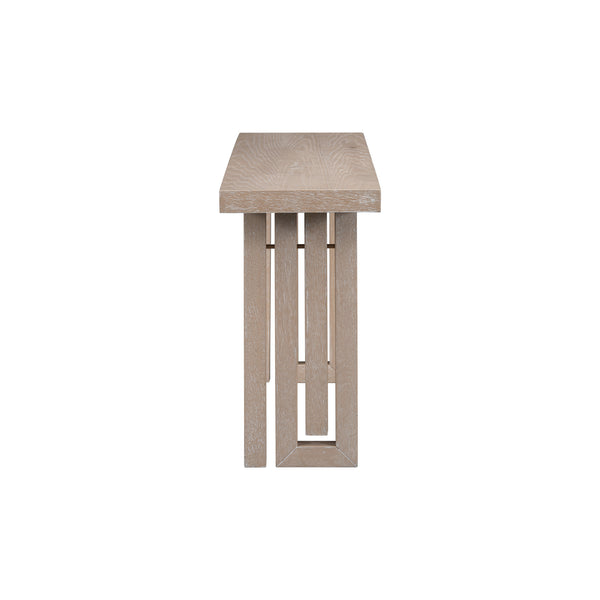 English Elm U_style Oak Veneer Console Table Sculptural Cutout Sides for Entryway or Hallway N711P241282A