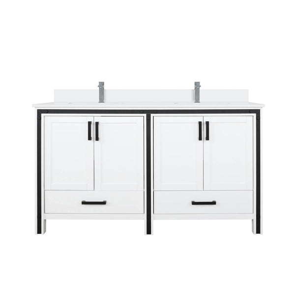 English Elm White Double Bath Vanity With White Quartz Top & Polished Faucet Set – Stylish Storage Solution! B2731P260616-GIGA