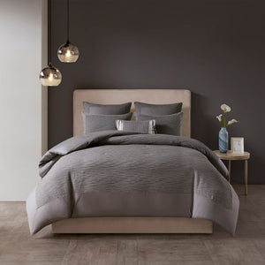 JLA Home N Natori - Cotton Natori Hanae 3-Piece Comforter Set — Yarn-Dyed Textured Cotton-Blend, Oversized Plush, Machine Washable Grey NS10-3249