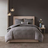 N Natori Hanae Transitional Cotton Blend Yarn Dyed 3 Piece Comforter Set NS10-3250 Grey