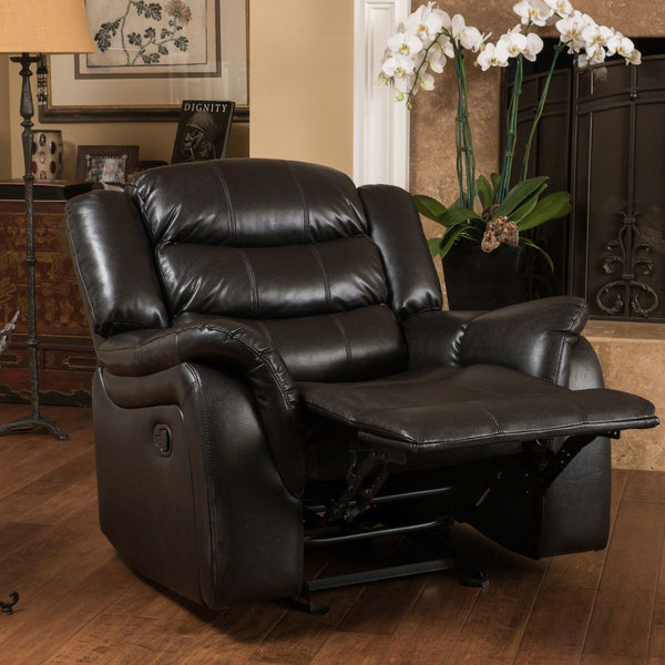 English Elm Christopher Knight Home® - Classic Design Recliner Black Berry PU Upholstery Glider Recliner Spacious Soft Seat Durable Frame Comfort N763P215170B