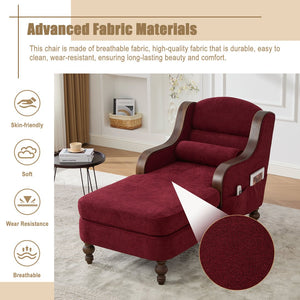 English Elm UNITED Oversized Chaise Lounge Sofa Bed with Solid Wood Arms, High-Resilience Foam, 800lb Capacity and Storage Pockets WINE RED W1568S00210
