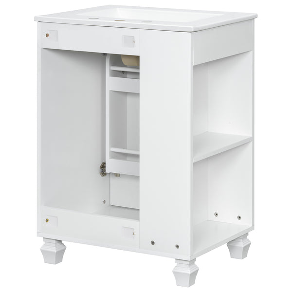 English Elm Christopher Knight Home® - 24" Retro Bathroom Vanity with Ceramic Sink, Solid Wood Frame, Soft-Close Door, Ample Storage White N759P293645K