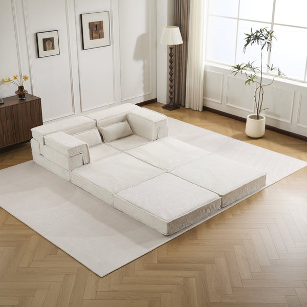 English Elm Compression Modular Mahjong Sofa Bed - Cozy Convertibility, Soft Circle Fleece, No Assembly, White W3723S00027