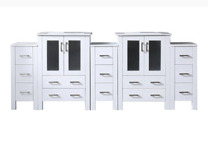 English Elm White Double Bath Vanity 84 in. W x 18.25 in. D with Side Cabinets, Soft-Close Drawers, Ceramic Top, Mirrors Included B2731S00601