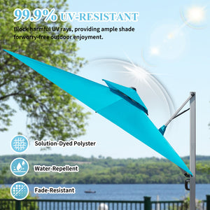 English Elm 9'x 11' Rectangle Cantilever Umbrella with Reinforced 9-Rib Frame, 360° Pedal Rotation, Tilt Adjustment Lake Blue W1859P337789