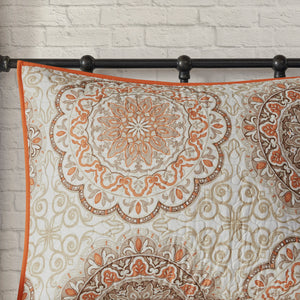 English Elm 6 Piece Reversible Quilt Set with Paisley Motif and Neutral Reverse, Embroidered Throw Pillows Included Orange 23.23 L x 18.11 W x 11.42 H B03597403
