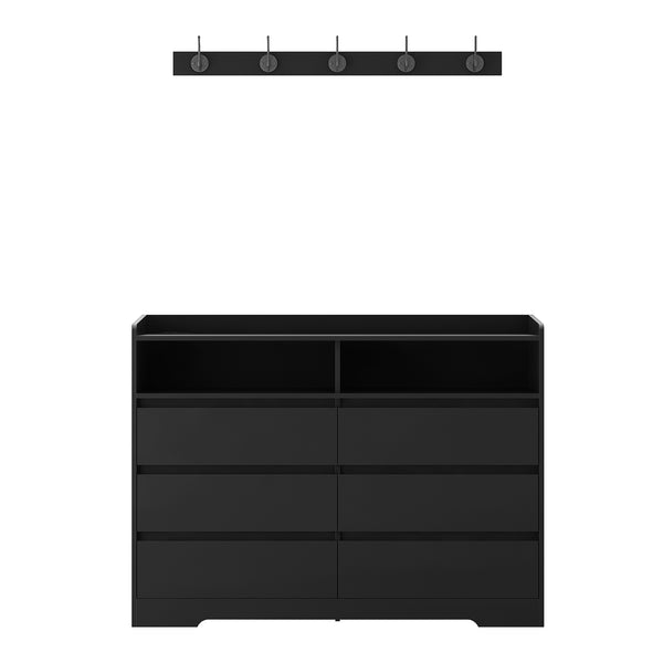 English Elm Living Room Sideboard Storage Cabinet Black with 6 Drawers, RGB Light Strip, Sturdy MDF Design W1321P288794