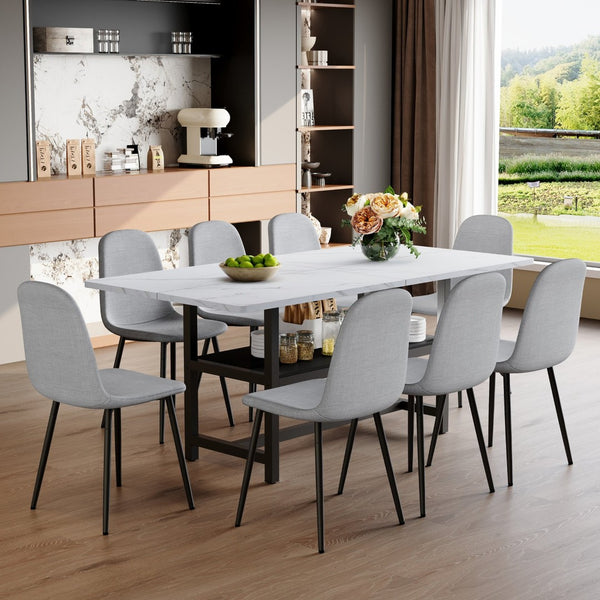 English Elm Table Set With 8 Light Gray Chairs - Modern 71" Dining Table With Hidden Storage For Minimalist Homes W1151S04262-GIGA