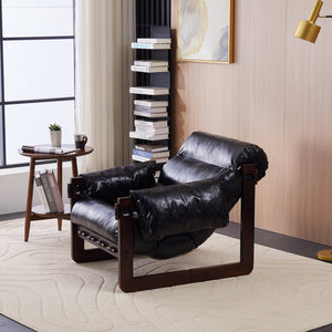 English Elm Medieval premium lounge chair with oil-waxed leather, removable cushion, mortise & tenon frame stability Antique Black W2989P328542
