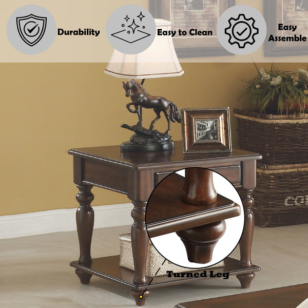 English Elm Farrel Parquet Top Walnut End Table with Drawer and Open Shelf for Living Room B2726P484476