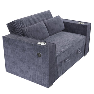 English Elm Dark Gray Corduroy Convertible 2-Seat Sleeper Sofa with Cup Holders, USB Ports, Pillows, Tufted Comfort B011S01584