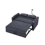 English Elm 55.9" Convertible Sofa Bed Loveseat Sofa With Three Usb Ports, Two Side Pockets, Two Cup Holders and 360°Swivel Phone Holder For Living Room, Blue Grey