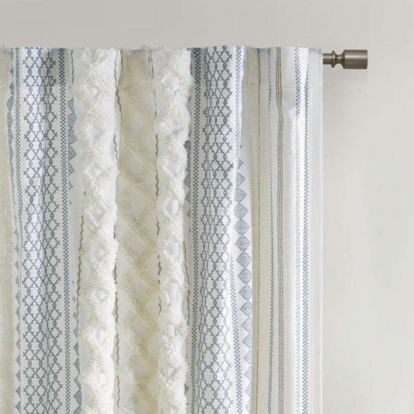 English Elm Cotton Printed Chenille Stripe Curtain Panel with Lining, 50x108, Rod Pocket & Back Tabs for Light Control and Texture Decor B035P294215