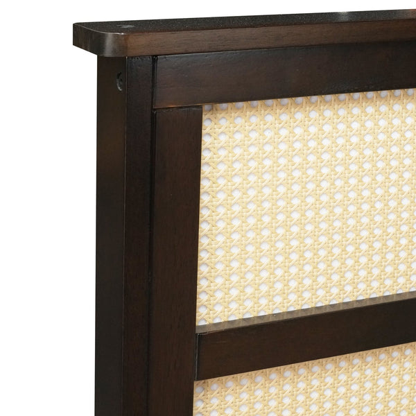 English Elm Full Full Size Bed with Rattan Headboard and Two Underbed Storage Drawers, Rubberwood Slat Support Espresso W504P269605