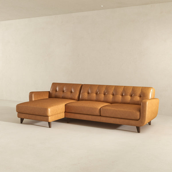 English Elm Allison Mid-century Genuine Leather Sectional with Tapered Wood Legs for Living Rooms B183S00119