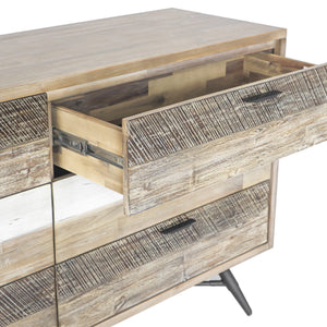 English Elm Bridges Solid Acacia Six Drawer Dresser Warm Two Tone Grain for Modern Interiors B2736P464855