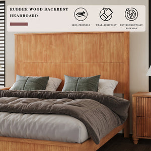 English Elm Solid Rubberwood Queen Platform Bed Tall Headboard Natural Grain No Box Spring W1716S00030