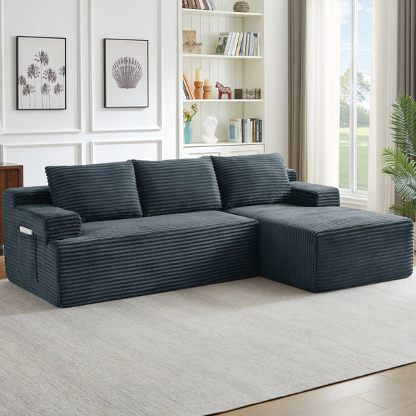 English Elm L-shaped Cloud Sectional Corduroy Sofa Deep Seat Modular Sleeper for Any Living Space W2339P424638