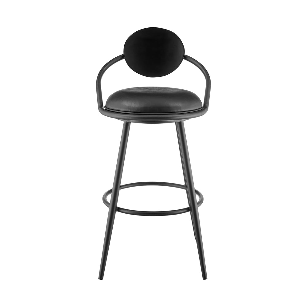 English Elm Lacey Swivel Barstool Matte Iron Base Faux Leather Seat Mid-century Kitchen Bar Black B2736P464813