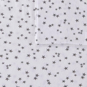 JLA Home Intelligent Design - 100% Cotton Flannel Sheet Set – Ultra-Soft 135gsm Pigment Print for Warmth, Breathable Comfort & Lasting Color Grey Stars ID20-1540