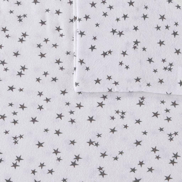 JLA Home Intelligent Design - 100% Cotton Flannel Sheet Set – Ultra-Soft 135gsm Pigment Print for Warmth, Breathable Comfort & Lasting Color Grey Stars ID20-1540