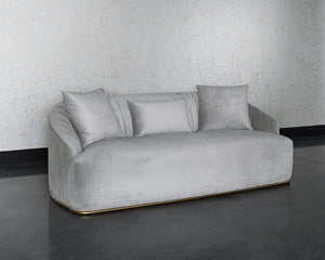 Sunpan ASTRID Sofa - Contemporary Curved Design with Durable Polo Club Stone Fabric & Antique Brass Frame 105334