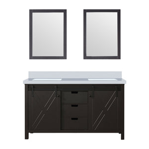 English Elm Brown Double Bath Vanity 60 in. W x 22 in. D with Cultured Marble Top, Soft-Close Drawers & Mirrors B2731S00901