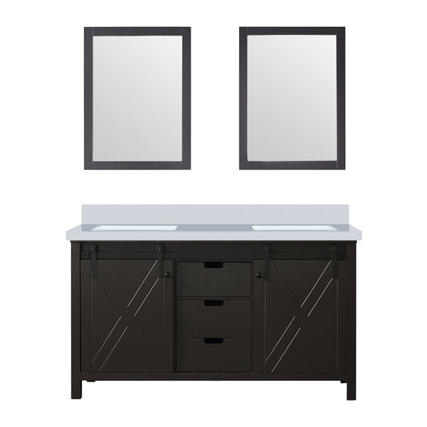 English Elm Brown Double Bath Vanity 60 in. W x 22 in. D with Cultured Marble Top, Soft-Close Drawers & Mirrors B2731S00901