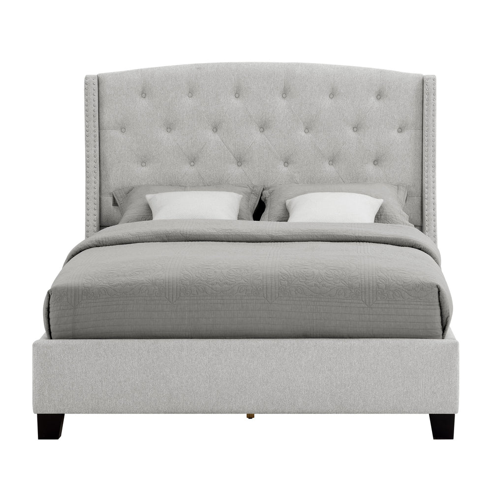 English Elm 1Pc King Size Upholstered Bed With Button Tufting & Nailhead Trim - Elegant Dove Gray Design For Bedrooms B2741S00028