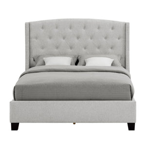 English Elm 1Pc Queen Size Upholstered Bed - Elegant Dove Gray Fabric With Button Tufting & Nailhead Trim B2741S00606