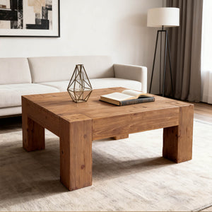 English Elm Coffee Table Solid Wood Square Low Profile Wabi-sabi Living Room Natural Grain W3306P408781