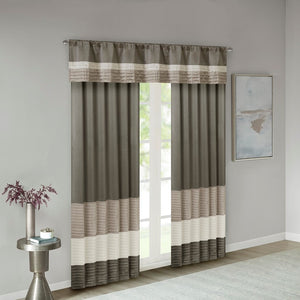 English Elm Polyoni Pintuck Curtain Panel - Modern Striped Design In Ivory, Taupe & Mocha, 50X84 Inches B03598064-GIGA