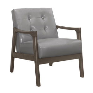 English Elm Accent Mid-Century Modern Button-Tufted Faux Leather Chair with Contoured Arms and Solid Wood Frame Gray 32 L x 26 W x 20 H B011P283263