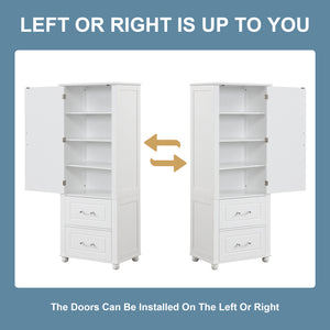 English Elm Tall Freestanding Bathroom Cabinet Two Drawers Adjustable Shelves Matte Mdf Storage White N725P407739K