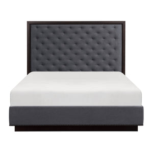 English Elm Modern Tufted Upholstered Queen Bed Nailhead Trim Tall Headboard Charcoal Fabric B011S01026