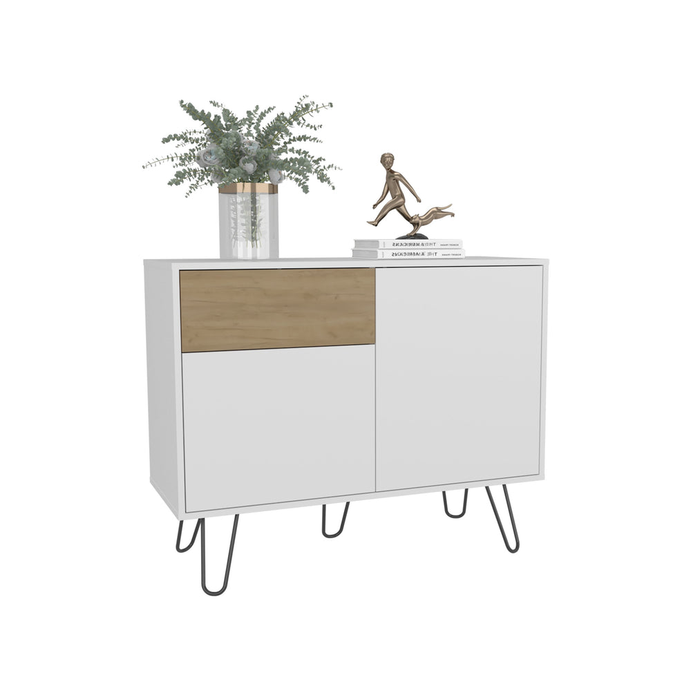 English Elm Sideboard, White & Natural Oak Finish with 2 Doors 1 Drawer 4 Shelves Durable Engineered Wood Storage Elegance B097P296818