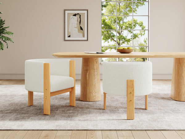 English Elm Christopher Knight Home® - Upholstered Natural Rubber Wood Dining Chairs Set of 2 with White Boucle, Modern Armchairs, 225lbCapacity N779P341538W